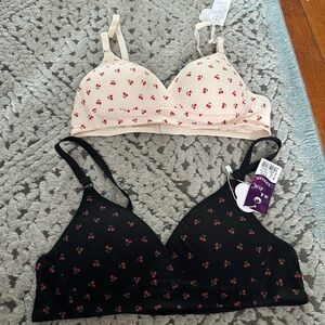 Cherry Print Women's Bralette Set - Cream & Black